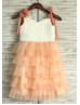 Ivory Rosette Champagne Tulle Cupcake Flower Girl Dress